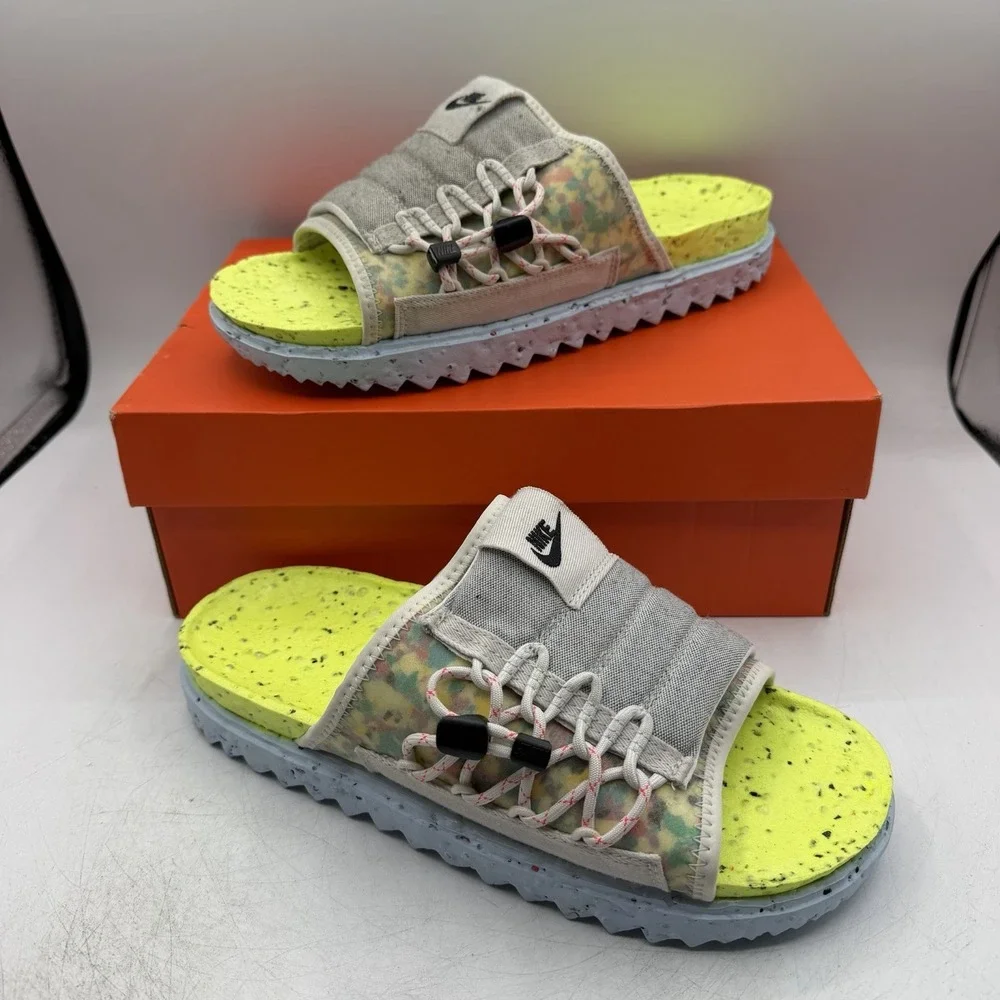 Nike Asuna Crater Slide Sandals Mens Sz 8 Platinum Tint/Black Volt DJ4629-001